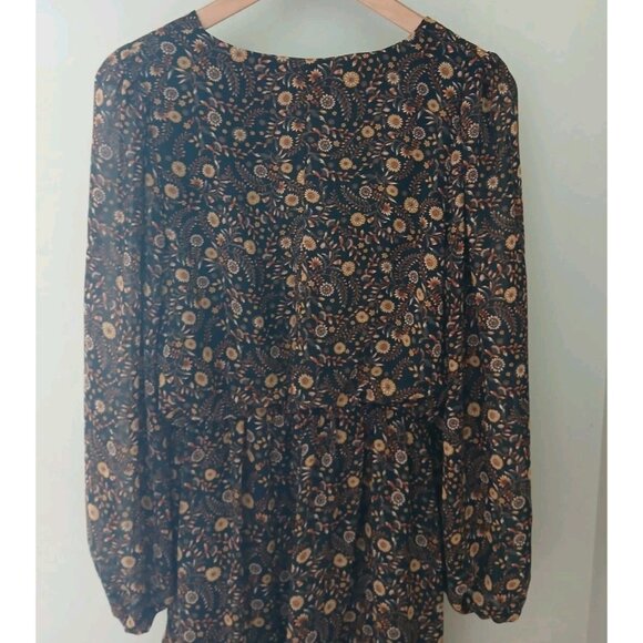 Evereve Olivia Flounce Mini Dress Size Small Brown Floral Elastic Waist Fall - Picture 7 of 9